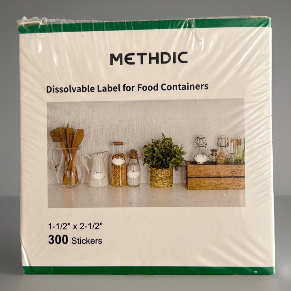 Methdic Dissolvable Labels For Food Storage‎ Containers 1.5x2.5 300 Stickers NIB
